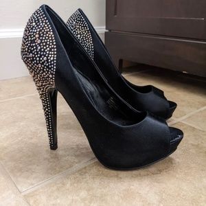 Steve Madden Playy-R Nordstrom Rhinestone Stiletto Peep Toe Heels Size 7.5 M